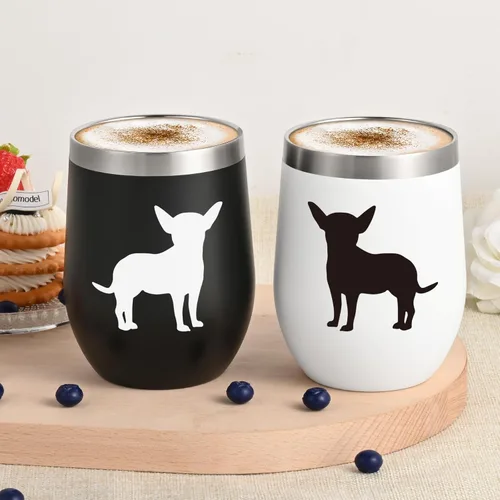 Miniatura 5 de Lifecapido Regalos de Chihuahua, Juego de 2 Vasos de Vino de Acero Inoxidable de 12oz con Silueta de Chihuahua, Regalos de Cumpleaños y Navidad
