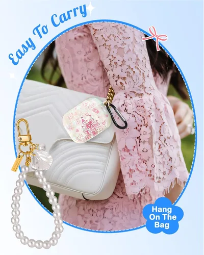 Miniatura 6 de Funda para AirPods Pro/Pro 2 con llavero de perlas, diseño de concha con purpurina para niñas, bonita y elegante funda Kawaii para Apple