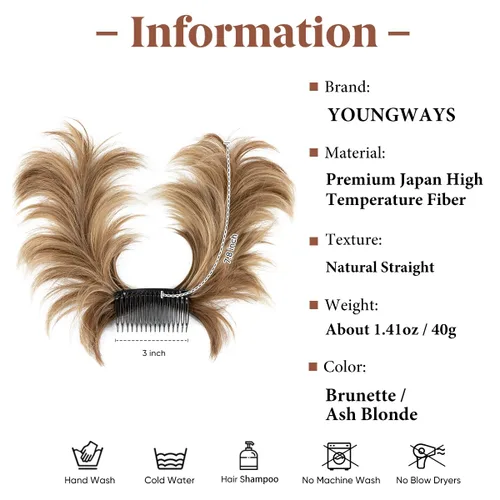 Miniatura 9 de Postizo de Cabello de Moño Desordenado Peine Lateral Clip en Moño de Cabello Postizo para Mujeres Corto Natural Liso Estilos Versátiles Ajustables