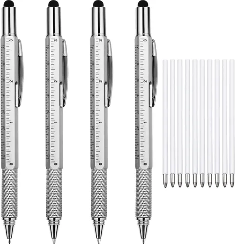 Miniatura 5 de Bolígrafos de regalo para hombre, 4 piezas, multiherramienta 6 en 1, con destornillador, regla, medidor de nivel, bolígrafo y repuestos, regalos