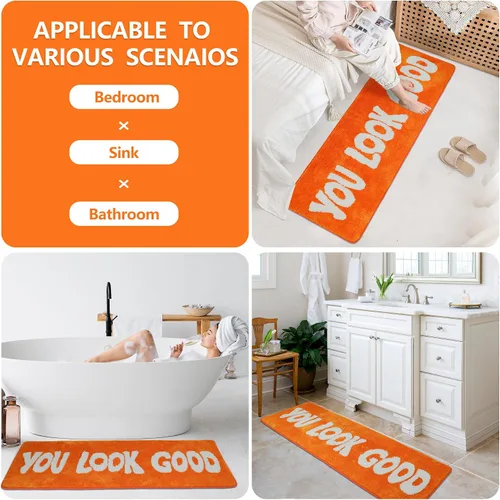 Miniatura 7 de Alfombra de baño con texto en inglés "You Look Good", alfombra larga para baño, divertida decoración de baño para bañera, dormitorio y ducha, 20 x