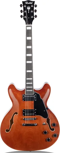 Redid Guitarra eléctrica de cuerpo semihueco RD-100 Guitarra de jazz con agujero F, cuello de arce, pastillas humbucker (marrón)