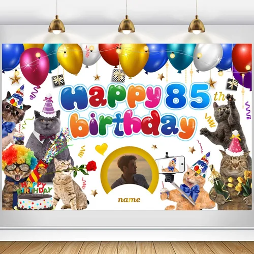 Miniatura 12 de Cartel de decoración de cumpleaños número 85 con temática de fútbol – Cartel de tela personalizado para suministros de fiesta de cumpleaños 85