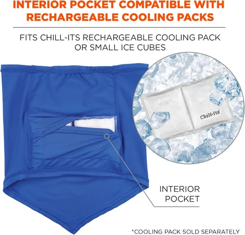 Miniatura 4 de Ergodyne Chill Its 6483 - Polaina de cuello refrescante con bolsillo para hielo o paquete frío de cambio de fase 6283, protección solar UPF 50+