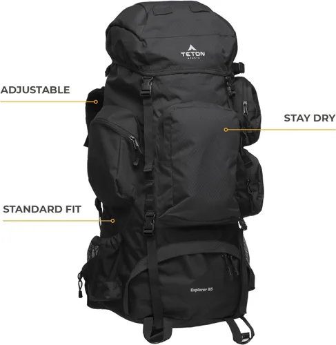 Miniatura 2 de Mochila Teton 85L Explorer con Marco Interno para Senderismo, Camping, Mochileros, Cubierta de Lluvia Incluida, Marrón Buck Marrón (Buck Brown)