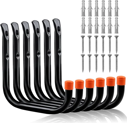 Miniatura 11 de HORUSDY Paquete de 6 ganchos de pared de metal resistentes, ganchos grandes de almacenamiento y organización de garaje para herramientas, cables