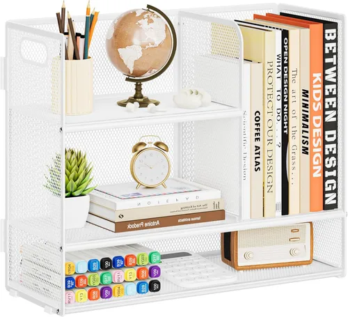 Miniatura 9 de Marbrasse Organizador de Estante de Escritorio de 3 Niveles con Asa, Soporte de Libros de Escritorio para Archivos, Organizador de Estante