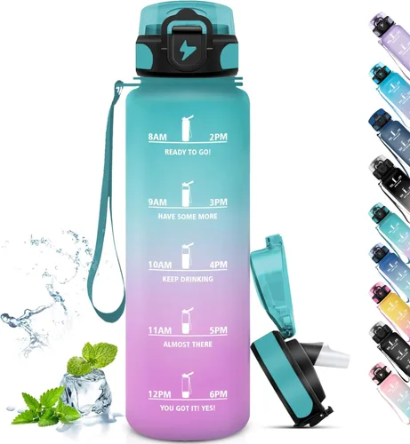Miniatura 23 de Botella de agua – 16.9 fl oz – Botella de agua para niños, botella de sorbete a prueba de fugas, botella deportiva con marcador de tiempo, botella
