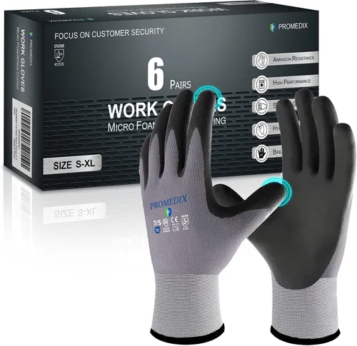 Miniatura 8 de PROMEDIX P Guantes de trabajo recubiertos de nitrilo,Guantes de trabajo de seguridad de microespuma para hombre,Guantes de nylon y spandex de punto
