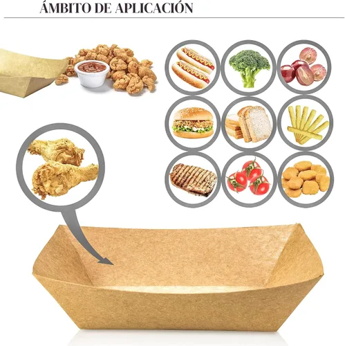 Miniatura 4 de Paquete de 100 Bandejas de Papel para Alimentos de 2 libras, Bandeja de Barco de Papel para Alimentos de Alta Resistencia Canasta de Servicio