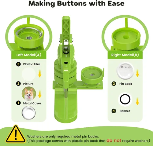 Miniatura 8 de Aiment Máquina para hacer botones de varios tamaños, 200 unidades, fabricante de insignias de 1.25 + 2.25 pulgadas para niños, máquina de prensa