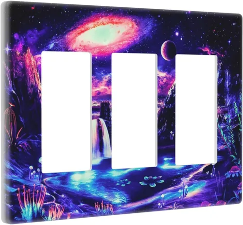 Miniatura 305 de Cubiertas de placa de pared de 3 gang con interruptor de luz de triple palanca, en negro y dorado con esplendor de oro rosa, estampado floral