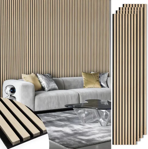 Miniatura 17 de Paneles de pared de listones de madera, paquete de 2 paneles de 106 x 23.6 pulgadas, paneles acústicos de madera para pared, paneles estriados 3D