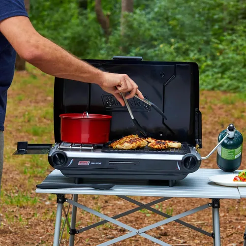 Miniatura 5 de Coleman Parrilla/estufa de campamento 2 en 1 de mesa, parrilla y estufa de propano de 2 quemadores con quemadores ajustables y 20,000 BTU
