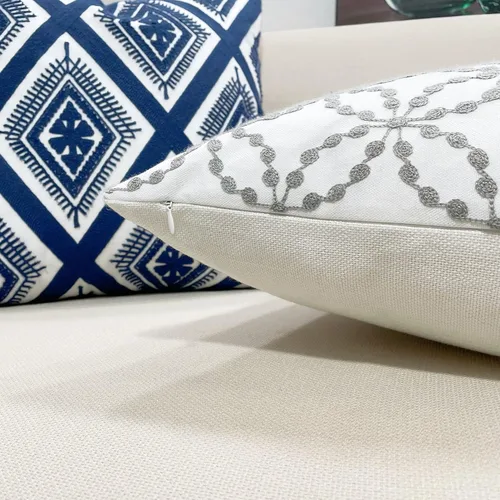 Miniatura 4 de Slow Cow - Funda de almohada decorativa con bordado, funda de almohada para sofá, funda de almohada de 20 x 20 pulgadas, gris B-navy Círculo