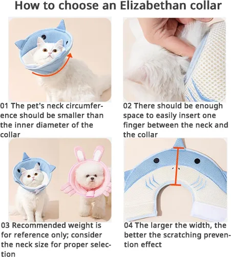 Miniatura 3 de MANON ROSA Collar electrónico de cono para gato: suave después de la cirugía, collar isabelino ajustable, lindo diseño de animales para perros