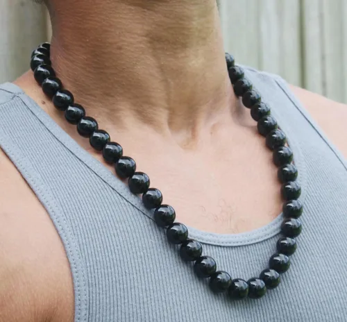 Miniatura 25 de Handmade Black Onyx Crystal Mens Necklace - Grounding Genuine Gemstone Beaded Mala Willpower, Protection, Prosperity Black Choker - Jewelry Gift