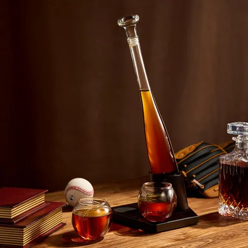 Miniatura 7 de Regalos de béisbol para hombres, juegos de decantador de whisky para hombres, juego de decantador de bate de béisbol de 20 onzas con 2 vasos, regalo