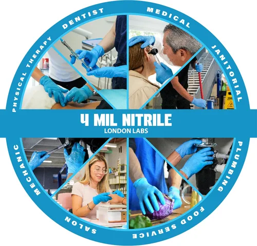 Miniatura 5 de London Labs Synsafe - Guantes de examen de nitrilo azul de 4 mil, desechables, sin látex y sin polvo, extra fuertes, guantes de goma