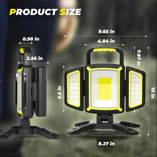 Miniatura 8 de YZONI Luz de trabajo recargable, luz de trabajo LED de 30 W 3000 lúmenes con 5 modos, luces magnéticas alimentadas por batería con diseño plegable