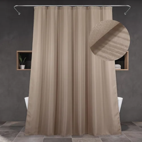Miniatura 8 de Cortinas de ducha negras para baño: 72 pulgadas, repelente al agua, lavable, estilo lino, cortina de ducha de tela de ducha - Elegante cortina