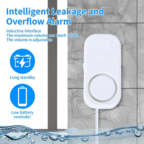 Miniatura 6 de Detector inteligente de fugas de agua, alarma ajustable de 120 dB para el hogar, sensor de agua para sótano, alarma de fugas de agua, 3