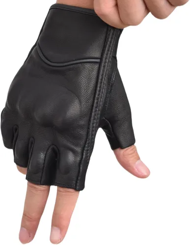 Miniatura 3 de Guantes de motocicleta de piel de cabra sin dedos para hombre, guantes de conducción transpirables para exteriores