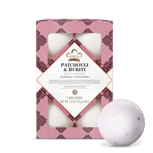 Nubian Heritage Bombas de baño Patchouli y Buriti Uplifting Bath and Body Products 1.6 oz 6 unidades (paquete de 1)