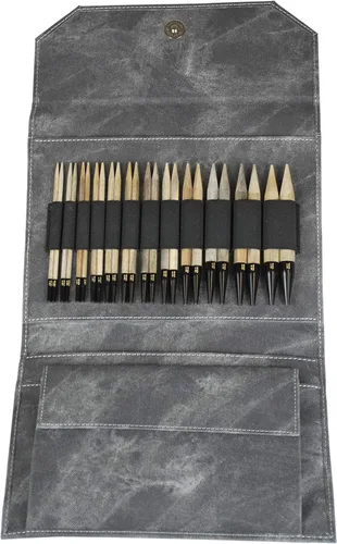 Miniatura 2 de LYKKE set de agujas intercambiables de madera para regalo con bolsa de vaquero gris