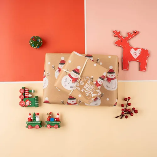 Miniatura 4 de RUSPEPA Papel de regalo de Navidad, papel Kraft, diseño navideño con muñeco de nieve, 24 pulgadas x 100 pies, rollo jumbo