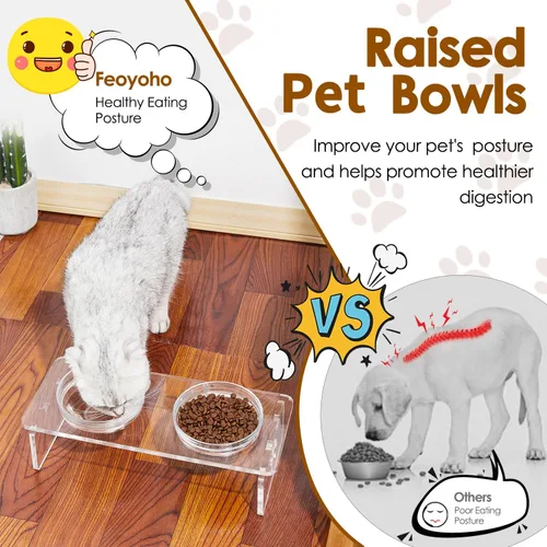 Miniatura 5 de Cuencos elevados para perros y gatos, soporte elevado de acrílico de 3.75 pulgadas con 2 cuencos de acero inoxidable y 2 cuencos de vidrio, juego