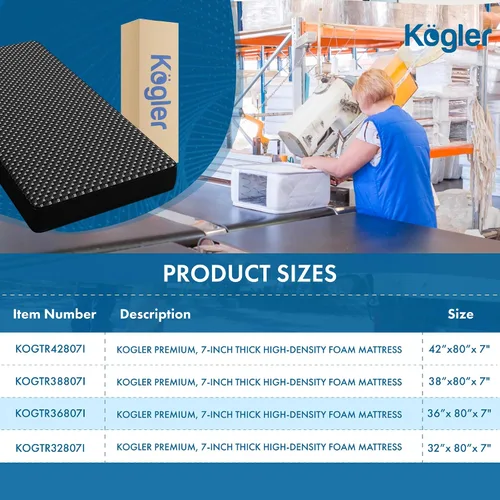 Miniatura 6 de Kogler Colchón prémium de espuma de alta densidad de 7 pulgadas de grosor para semirremolque y caravana con espuma viscoelástica con infusión