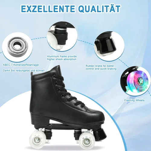 Miniatura 4 de Jessie - Patines de piel sintética ajustables de cuatro ruedas de alta calidad para mujeres, hombres, niños y niñas - Interior y exterior Rueda Flash