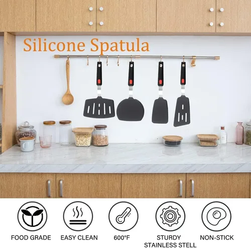 Miniatura 2 de Juego de 4 Espátulas Volteadoras de Silicona, Wiztoynia Espátulas de Cocina Resistentes al Calor 600°F para Utensilios de Cocina Antiadherentes