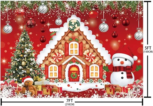 Miniatura 5 de AIBIIN Fondo de Navidad de casa de jengibre de 7 x 5 pies para fotografía, árbol de Navidad, muñeco de nieve, Papá Noel, suministros de decoración
