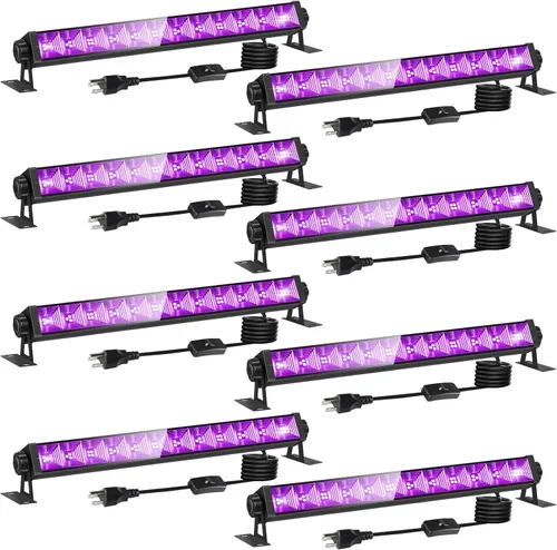 Paquete de 8 Barras de Luz Negra LED de 40W, Luces Negras Iluminan 4000 pies² con Interruptor+Enchufe+Cable de 6 pies, para Suministros de Fiesta