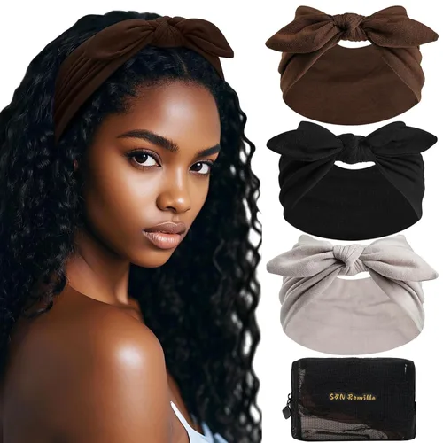 Miniatura 13 de S&N Remille Diademas anchas para mujer, banda para el cabello grande, diadema elástica antideslizante, accesorios con nudos torcidos, accesorios