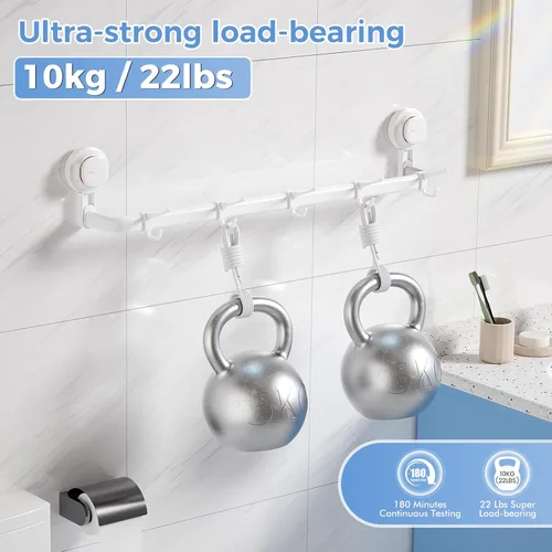 Miniatura 4 de LUXEAR Barra de toalla con ventosa de 24.0 in, soporte ajustable para toallero, sin taladros y extraíble con 5 ganchos deslizantes, colgador