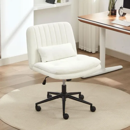Miniatura 3 de Oprisen Silla cruzada con ruedas, cómodo cojín grueso sin brazos, asiento ancho, patas cruzadas, silla de oficina con almohada, ajustable giratoria