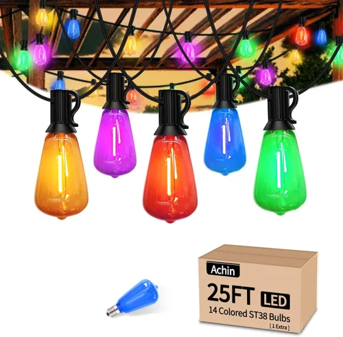 Miniatura 8 de Achin - Cadena de luces para exteriores de 100 pies G40 Globo de patio, luces LED impermeables al aire libre con 50+2 bombillas LED irrompibles