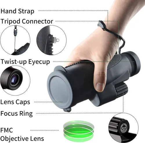 Miniatura 2 de Gosky Monocular de 12 x 50 para adultos, telescopio monocular con prisma BAK4 y lente FMC, monocular ligero, ideal para observación de aves, caza