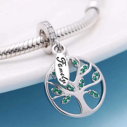 Miniatura 3 de SOUKISS Abalorio de plata de ley 925 con diseño de árbol de la vida familiar para pulsera europea