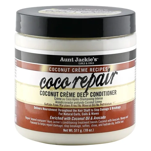Aunt Jackie's Recetas de crema de coco acondicionador reparador de coco para cabello profundo, proporciona nutrición, detiene el daño, la rotura