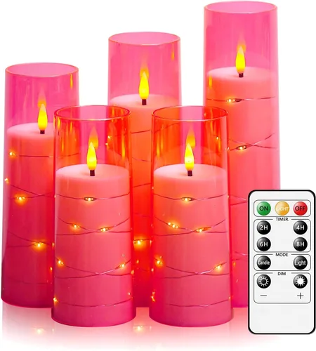 Miniatura 15 de kakoya Velas LED sin llama con temporizador de 5 piezas, velas parpadeantes sin llama para ambiente romántico y decoración del hogar, carcasa dorado