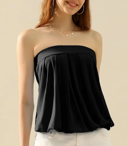 Miniatura 5 de DOUBLJU - Top de tubo elástico plisado natural para mujer con banda elástica con talla grande