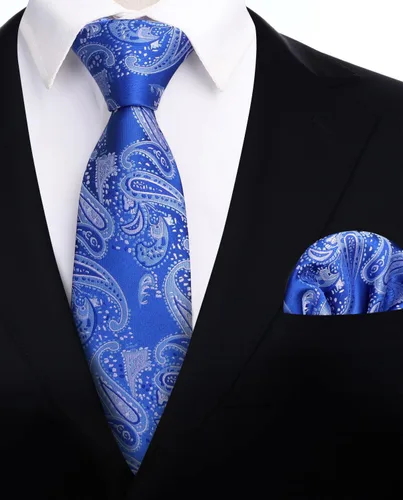 Miniatura 56 de HISDERN Corbatas para hombre, corbata de cachemira y bolsillo cuadrado tejido clásico floral para hombre, corbata de fiesta de boda