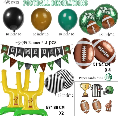 Miniatura 6 de Globos de fútbol verde oscuro, marrón y negro, globos con pancarta, colgante, remolino, poste de meta, globos de fútbol para deportes, cumpleaños