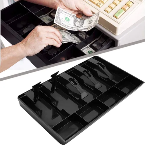 Miniatura 6 de Bandeja de inserción para cajón de caja registradora con 5 compartimentos para billetes/4 compartimentos para monedas para almacenamiento de dinero