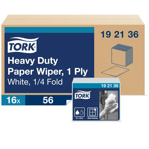 Miniatura 2 de Tork 192136 - Limpiaparabrisas de papel industrial para uso pesado, 1/4 plegado, 16 x 56 hojas, color blanco, 192136