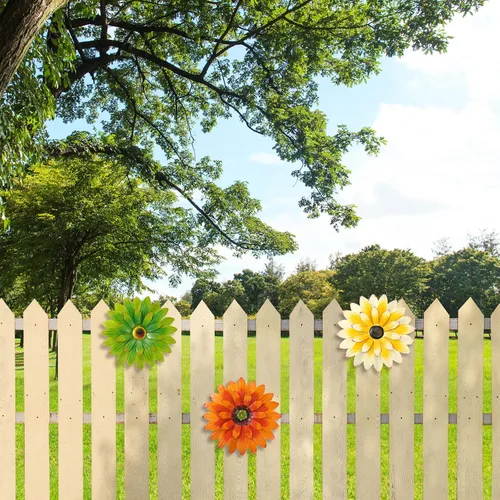 Miniatura 6 de Hotop 3 piezas de arte de pared de metal con diseño de margaritas de metal 3D, flores colgantes de múltiples capas, decoración rústica
